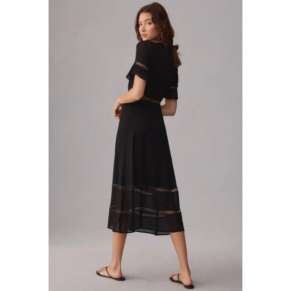 NWT NWT Reformation Woodson in Black Lace Trim Midi Button Down Shirt Dress 12 - Picture 10 of 10